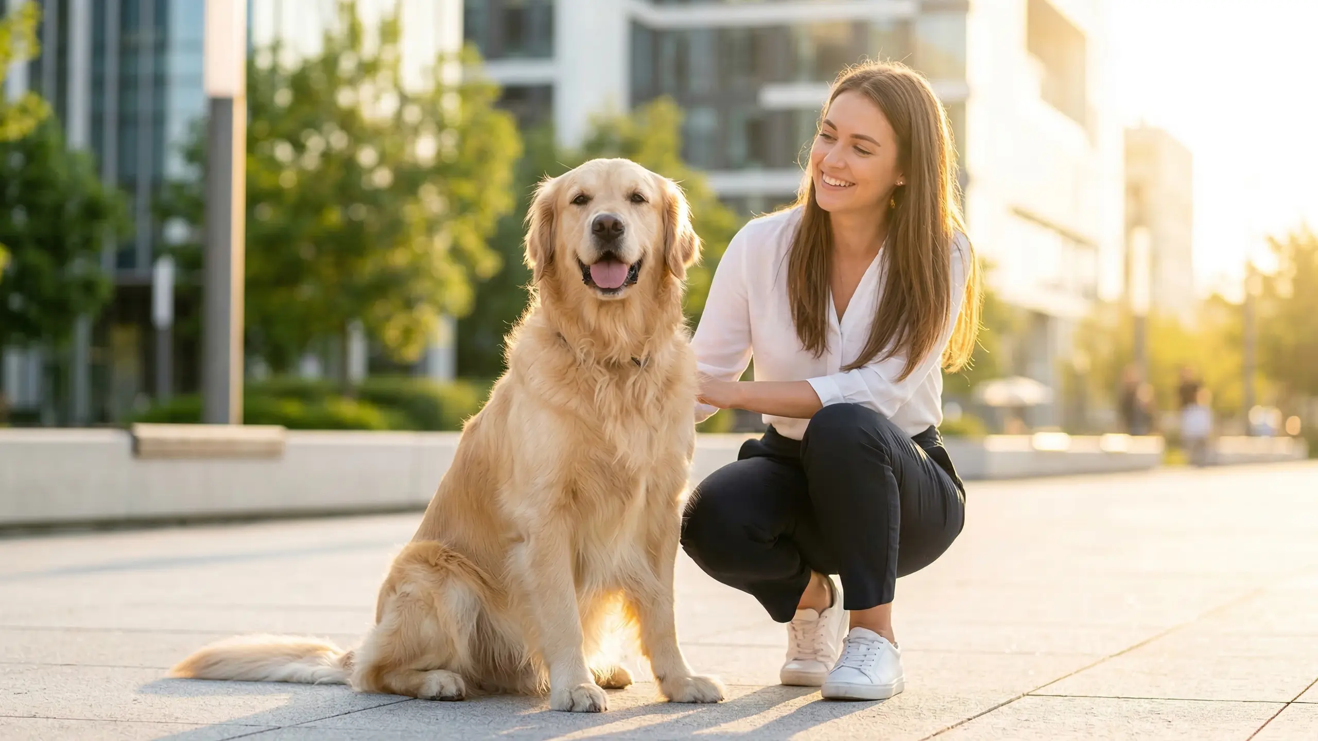 Hund und Besitzerin entspannt im Park